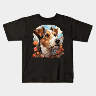 Cottagecore Cute Wire Fox Terrier Floral Dog Lovers Kids T-Shirt